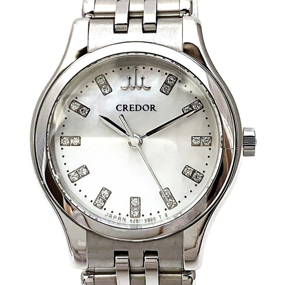 Seiko Credor Signo watch with diamond indices, total weight 47g, stainless st...